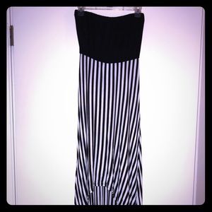High Low B&W striped strapless tube top dress MED